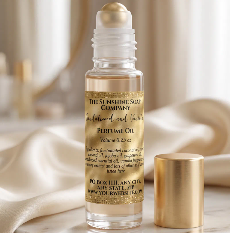 Gold Foil & Glitter Perfume Roller Bottle label