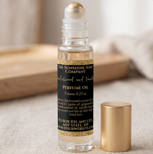 Black & Gold Glitter Perfume Roller Bottle label