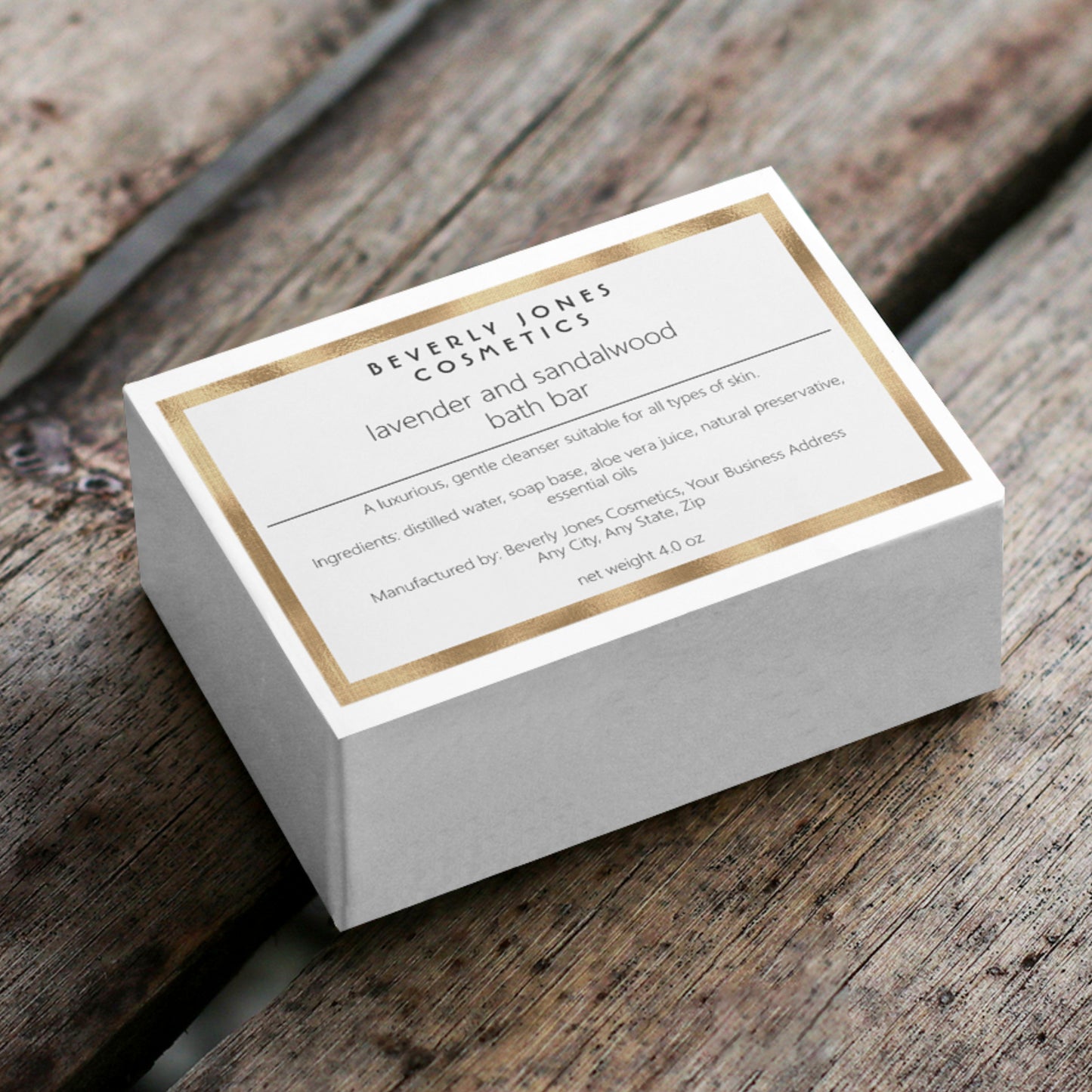 White and faux gold minimalist waterproof soap box label