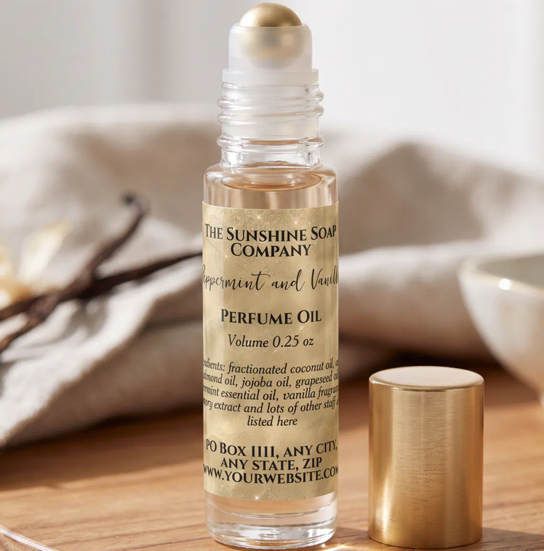 Gold Sparkles Perfume Roller Bottle label