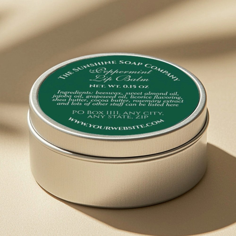Green lip balm tin label