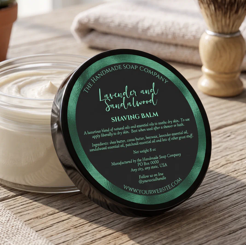 Black and Green Cosmetics Jar Label with Ingredients - 3” diameter