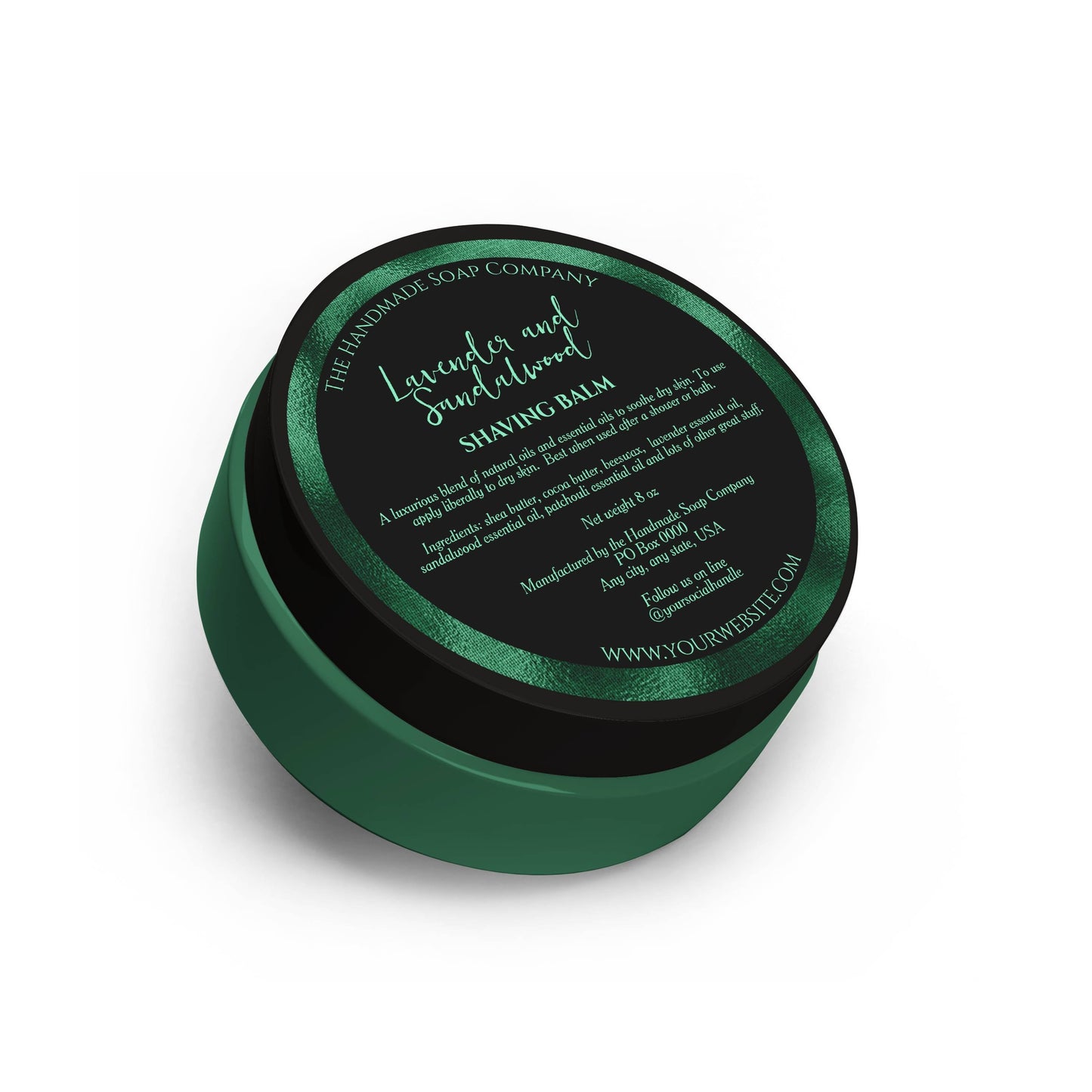 Black and Green Cosmetics Jar Label with Ingredients - 3” diameter