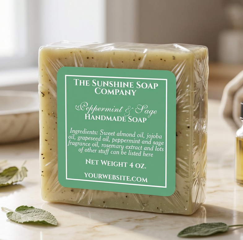 Simple green and white soap cosmetics label