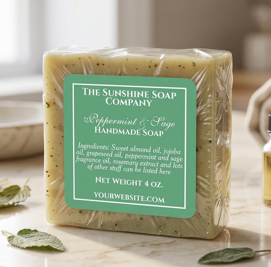 Simple green and white soap cosmetics label