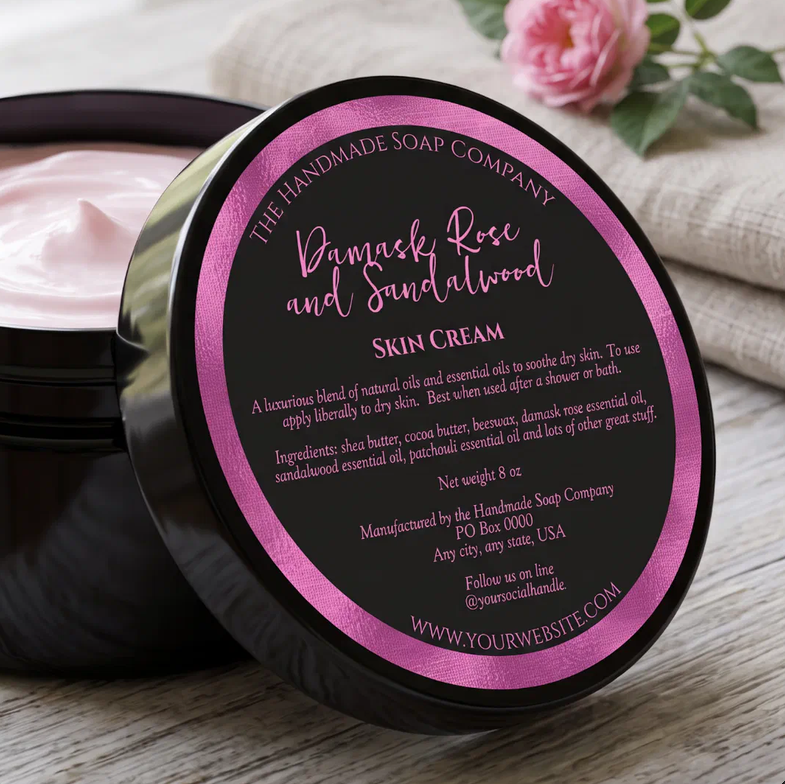 Black & Fuchsia Cosmetics Jar Label with Ingredients - 3" diameter