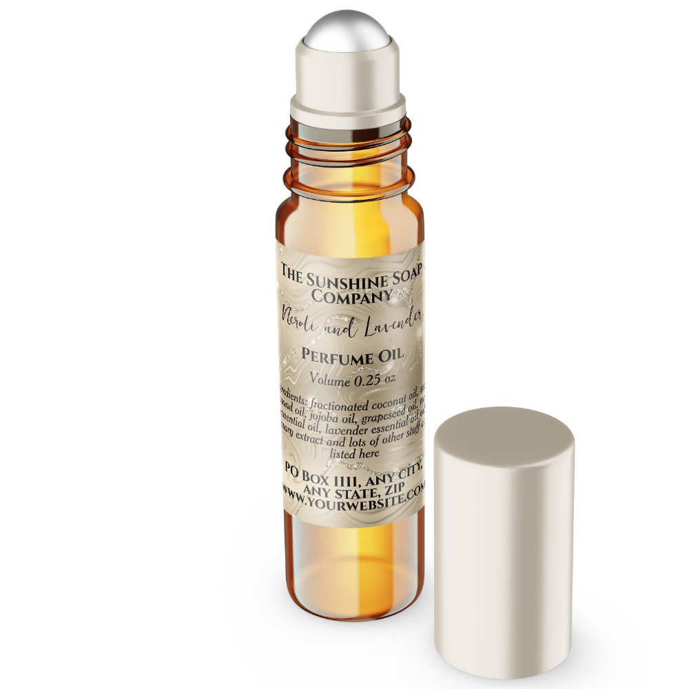Ivory Foil and Glitter Perfume Roller Bottle label