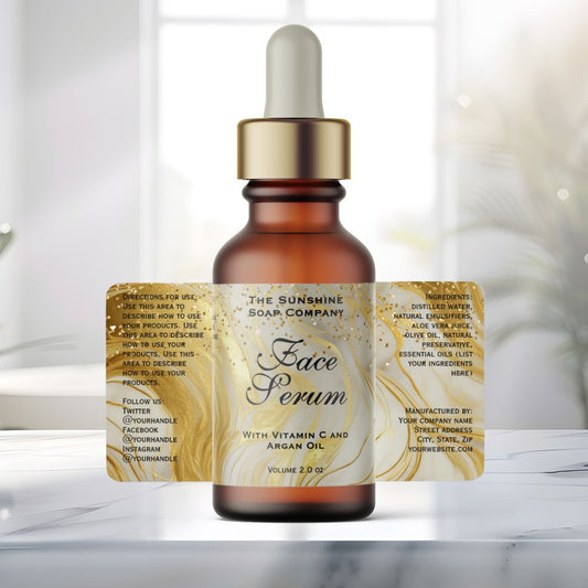 Ivory Marble & Gold Glitter Dropper Bottle