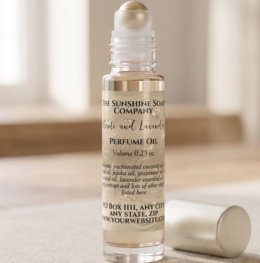 Ivory Foil and Glitter Perfume Roller Bottle label