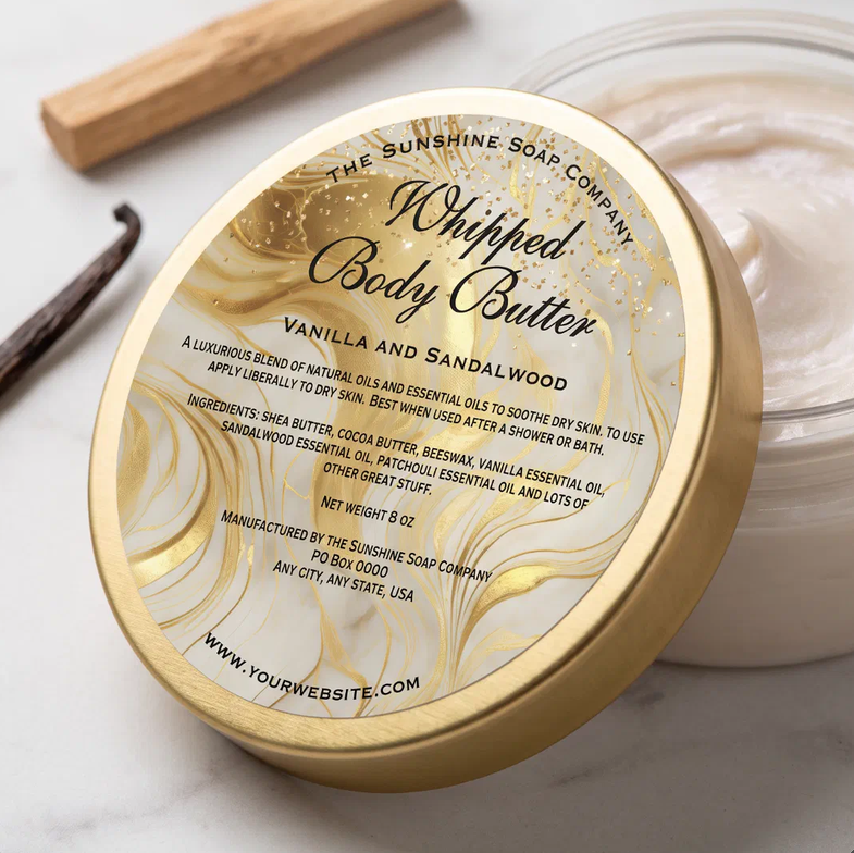 Ivory and Gold Glitter Body Butter Jar Label