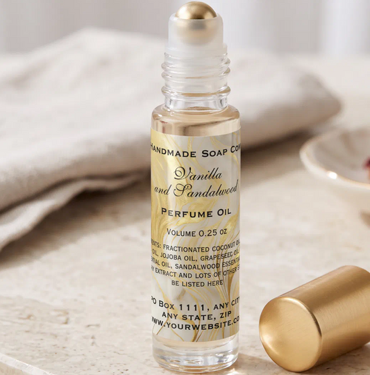 Ivory and Gold Marble Perfume Roller Bottle Label