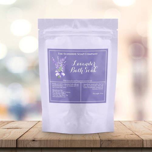 Lavender Flowers Waterproof Bath Soak Pouch Label