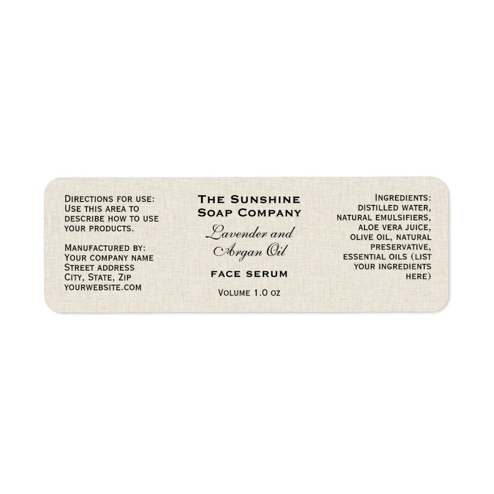 Linen paper style tiny bottle dropper bottle label