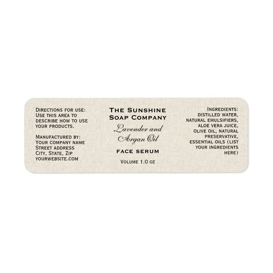 Linen paper style tiny bottle dropper bottle label