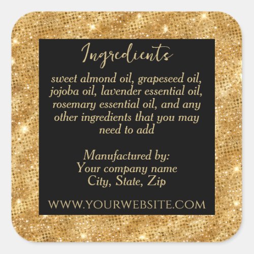 Luxury Black and Gold Glitter Ingredients Label