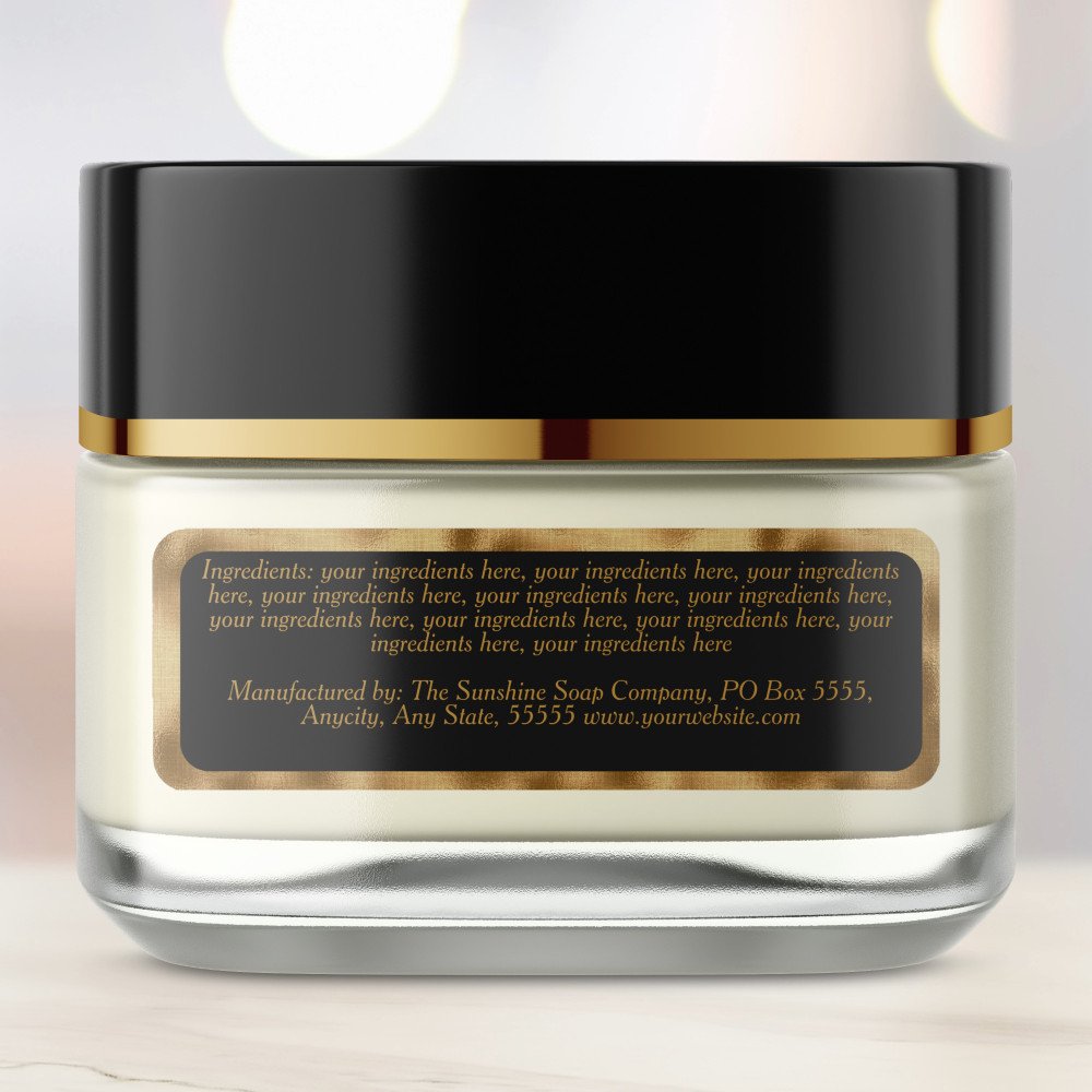 Luxury black gold cosmetics jar ingredients label