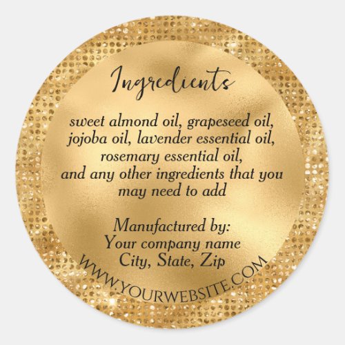 Luxury Faux Gold Glitter & Foil Ingredients Label