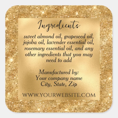 Luxury Faux Gold Glitter & Foil Ingredients Label