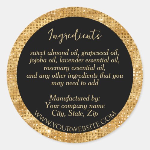 Luxury Faux Gold Glitter Ingredients Label
