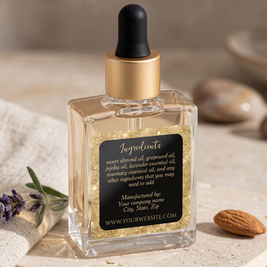 Luxury Black and Gold Glitter Ingredients Label