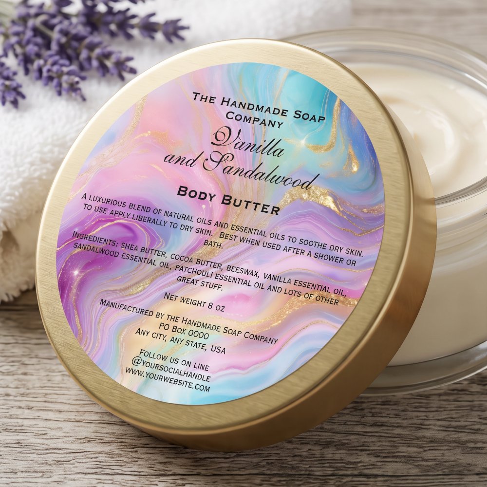 Marbled Holographic and Gold Cosmetics Jar Label
