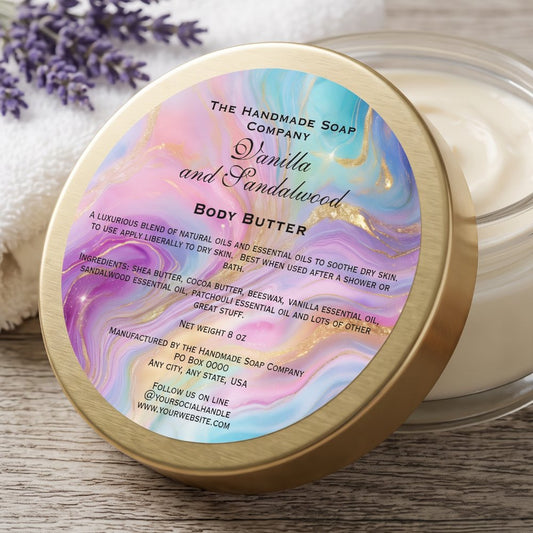 Marbled Holographic and Gold Cosmetics Jar Label