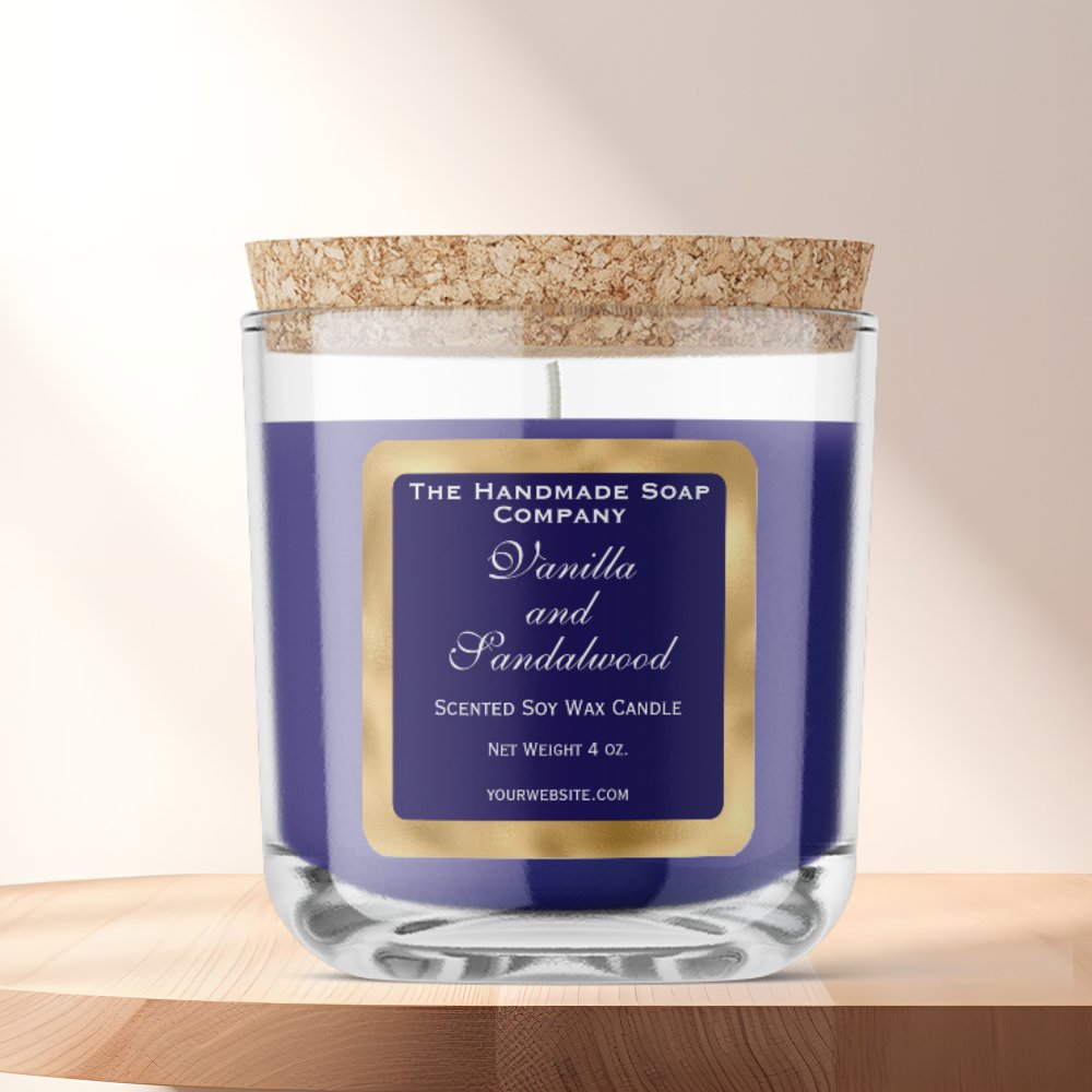 Navy Blue and Gold Foil Candle Label
