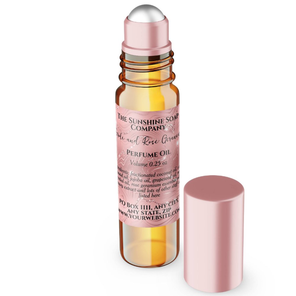 Pink Foil and Glitter Perfume Roller Bottle label