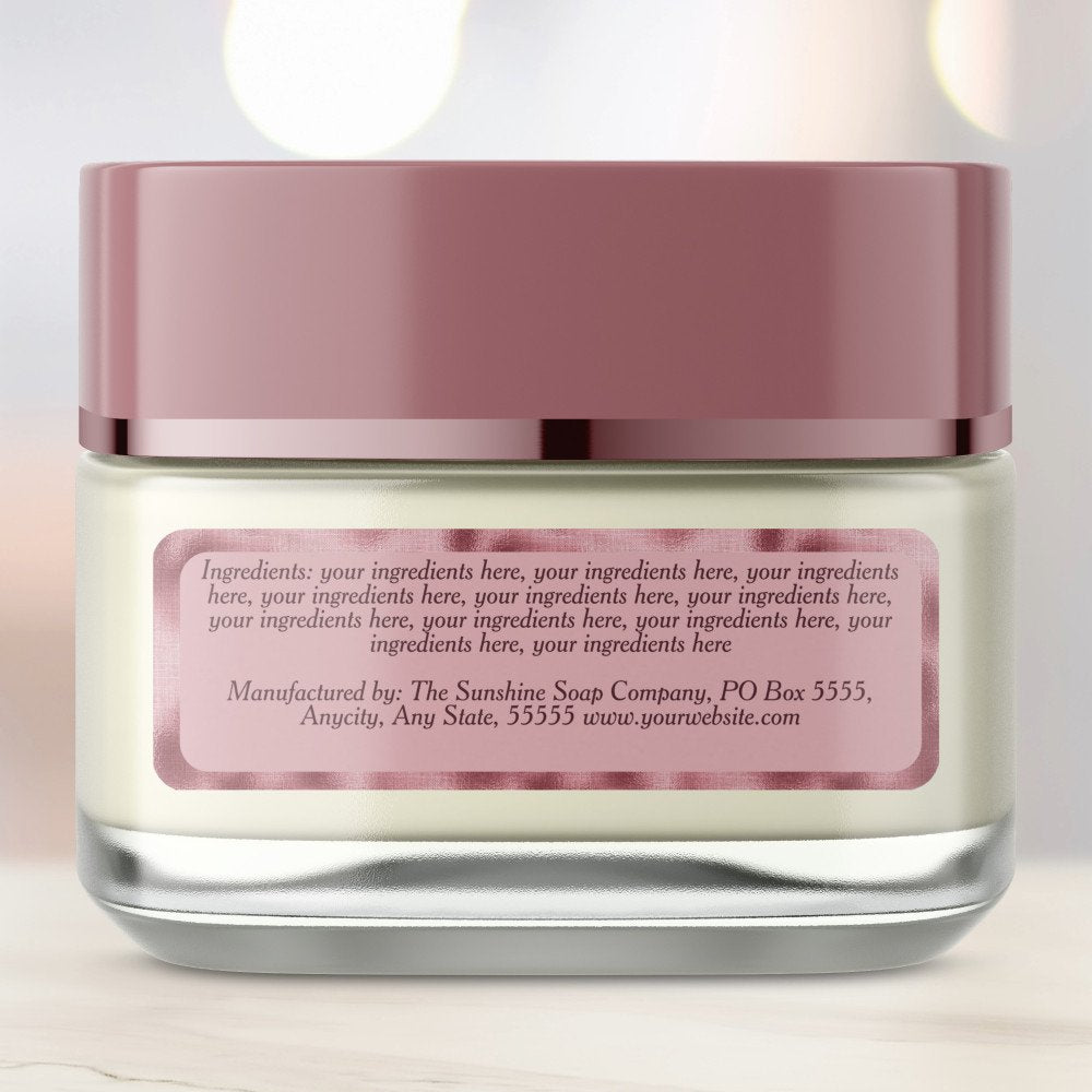 Pink & pink foil cosmetics jar ingredients label