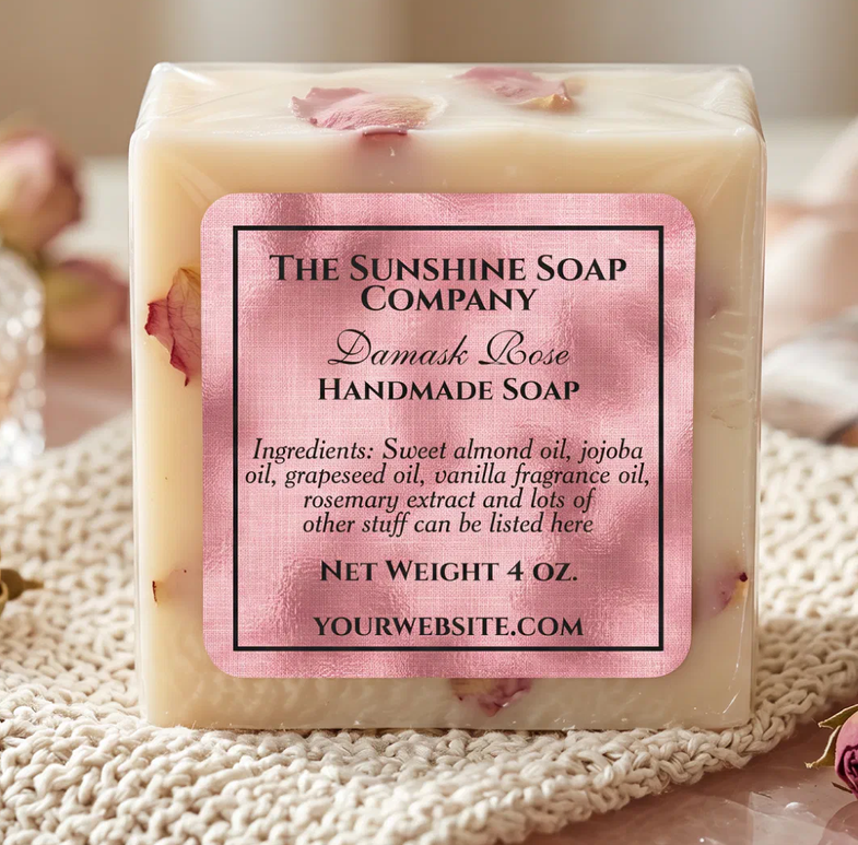 Vintage style woven pink foil soap cosmetics  square sticker