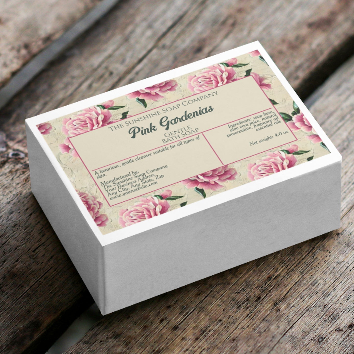 Waterproof Pink Gardenias Soap Label