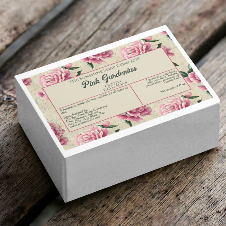 Waterproof Pink Gardenias Soap Packaging Label