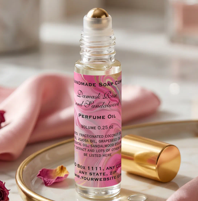 Pink and Gold Marble Perfume Roller Bottle Label