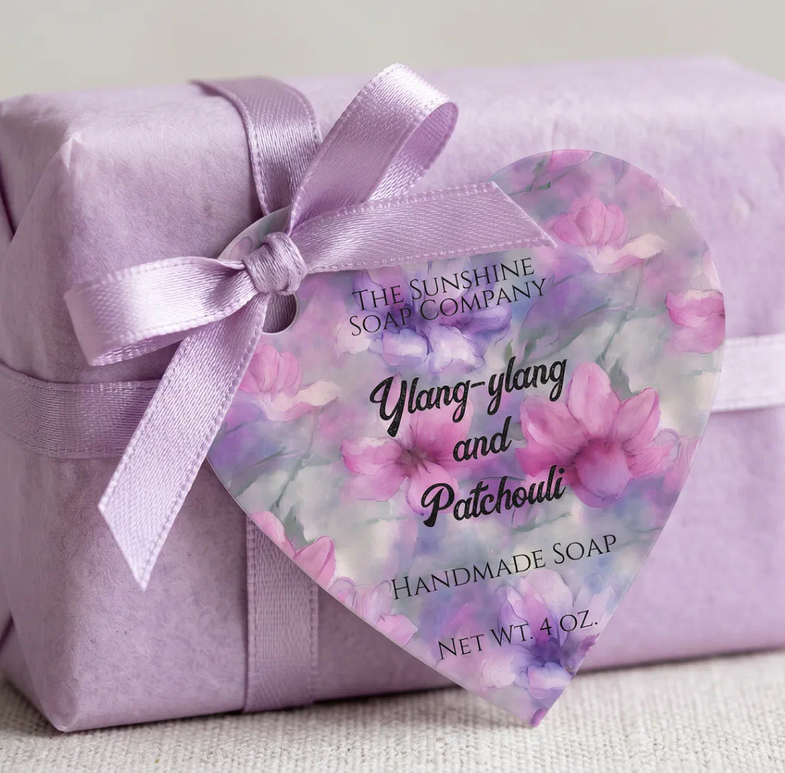 Pink and Purple Flowers Cosmetics Product Tag