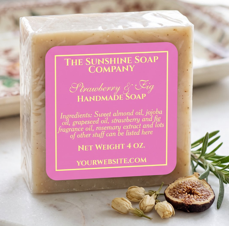Simple pink and yellow soap cosmetics label