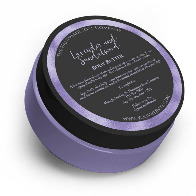 Black and Purple Cosmetics Jar Label w ingredients - 3” diameter