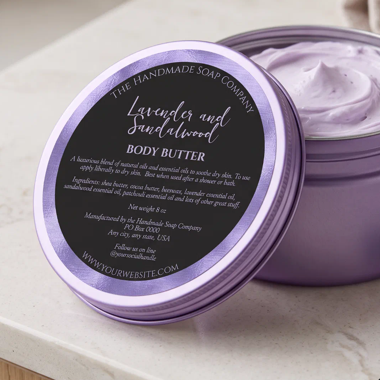Black and Purple Cosmetics Jar Label w ingredients - 3” diameter