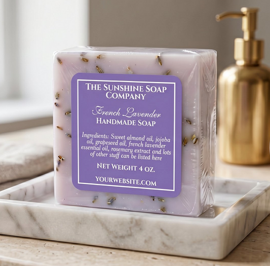 Simple purple and white soap cosmetics label