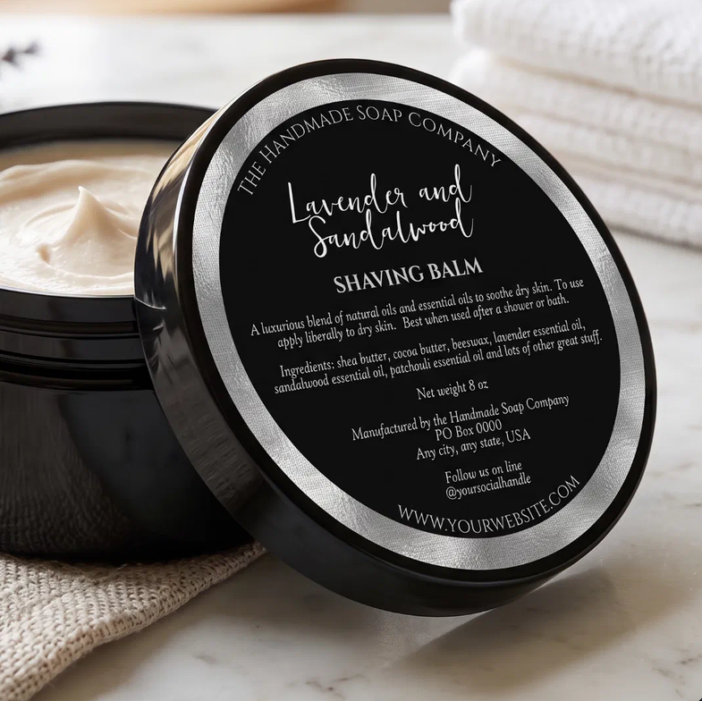 Black and Silver Cosmetics Jar Label w Ingredients - 3” diameter