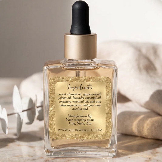 Luxury Square Gold Foil and Gold Glitter Ingredients Label