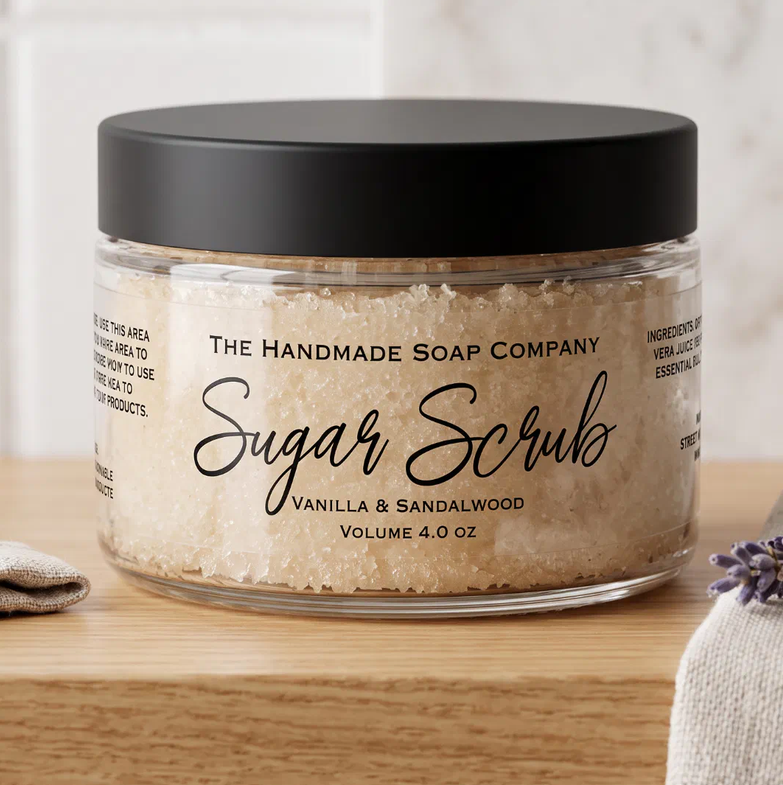 White or Clear Sugar Scrub Jar Label 1" x 7"