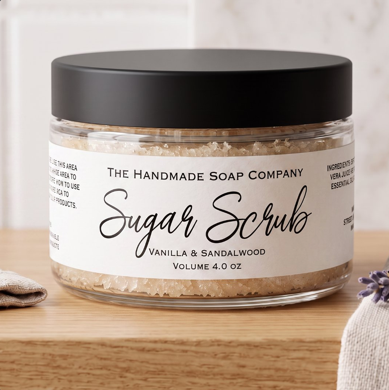 White or Clear Sugar Scrub Jar Label 1" x 7"