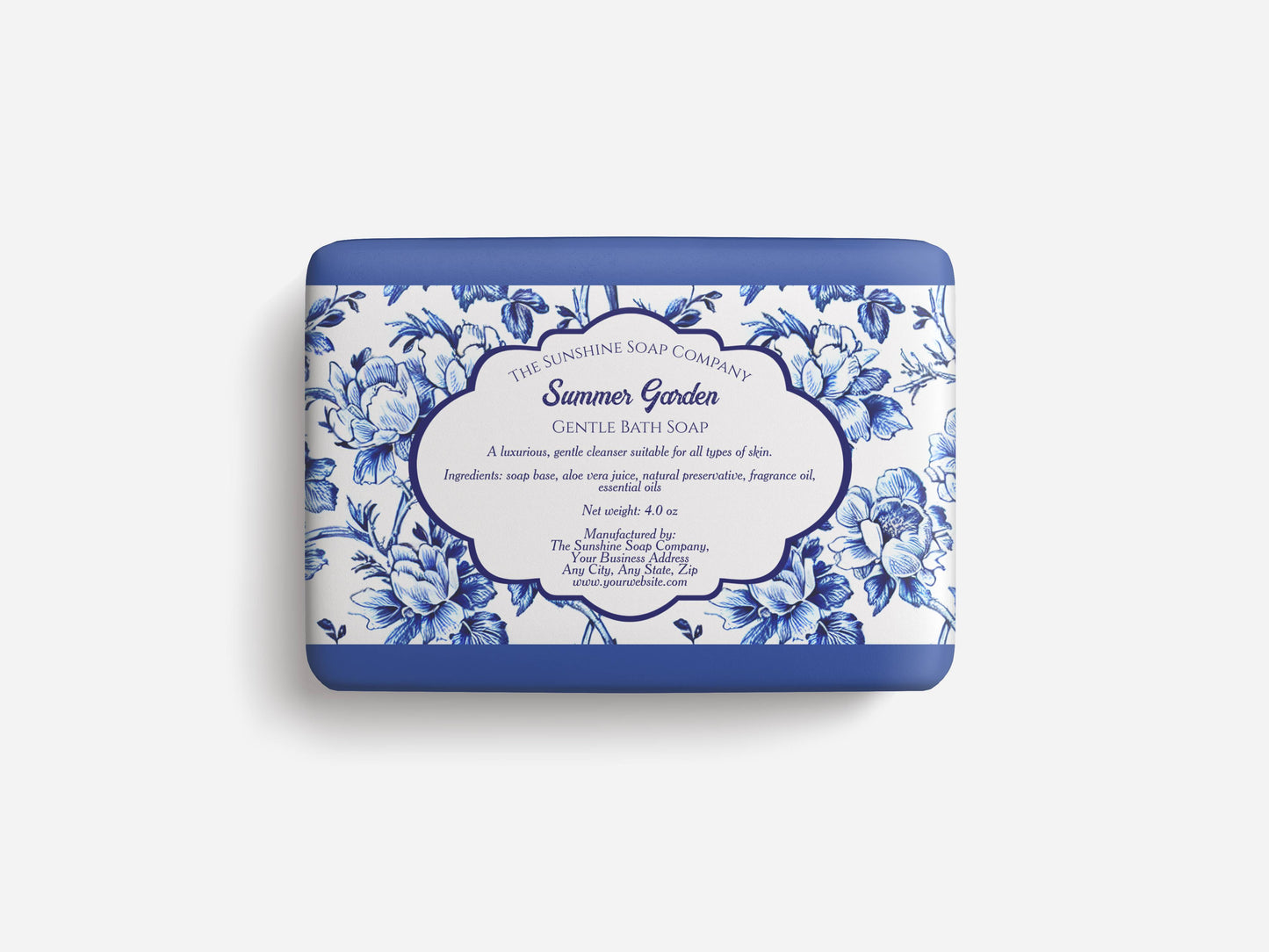 White Blue Floral Soap Packaging Label