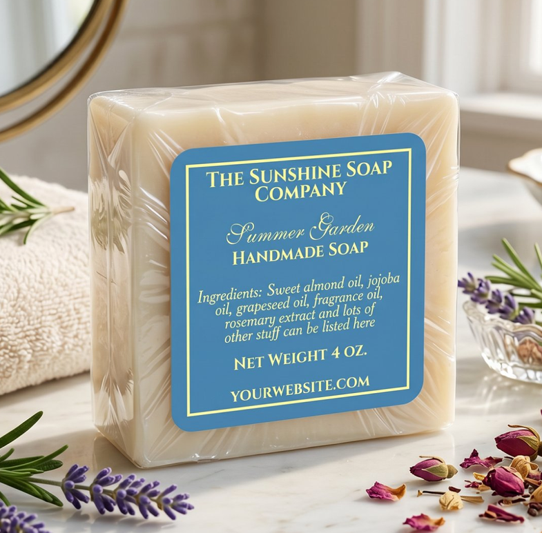 Simple teal blue and yellow soap cosmetics label