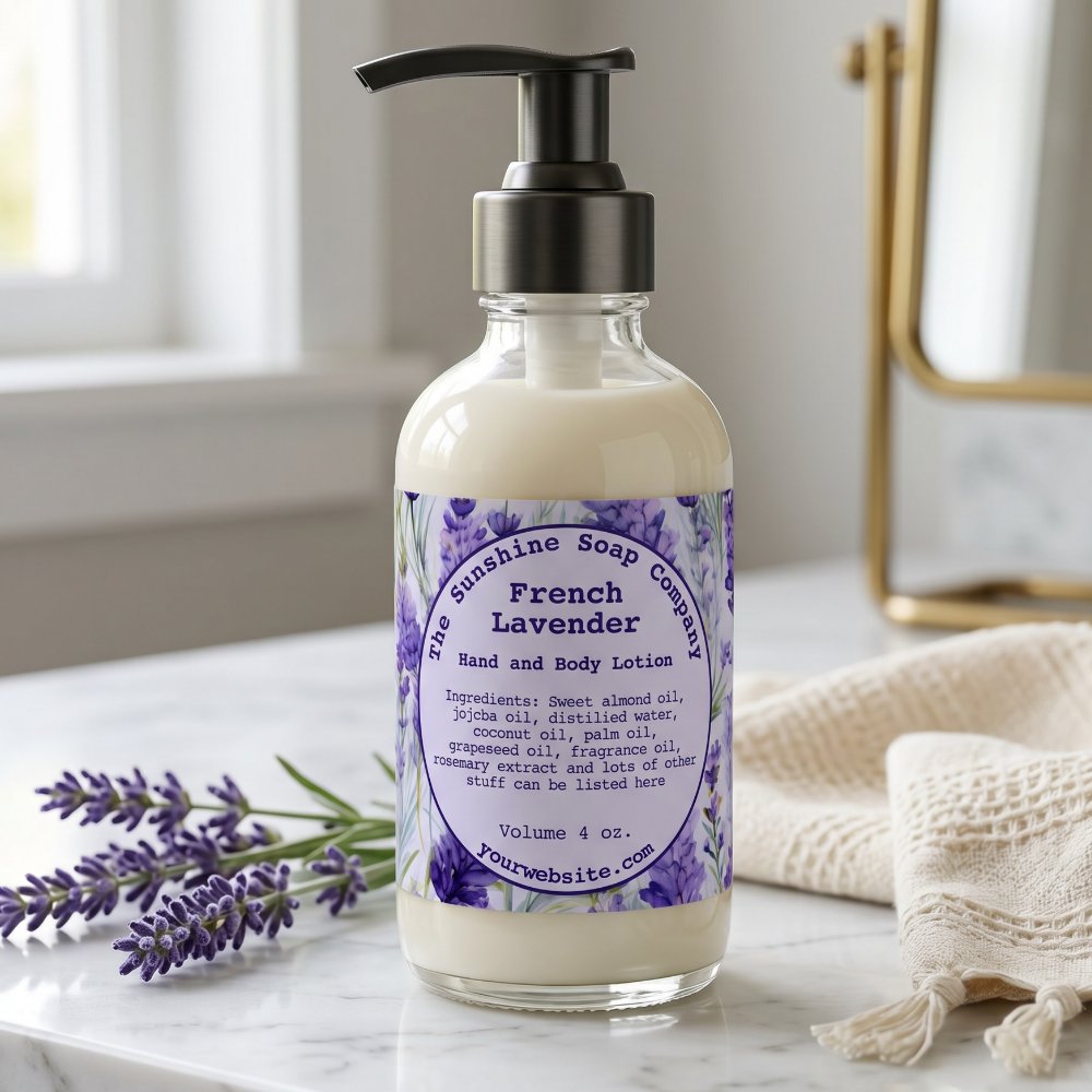 Watercolor Lavender Flowers Cosmetics Bottle
