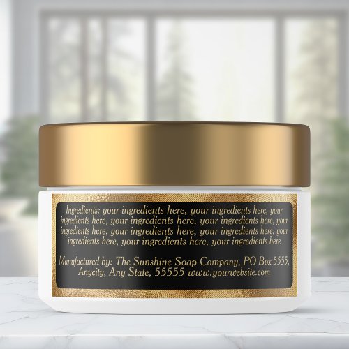 waterproof ingredients label black and gold