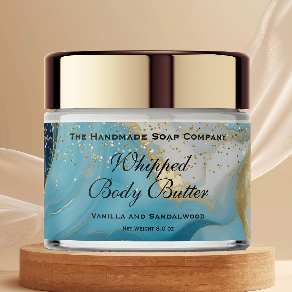 Whipped Body Butter Jar Label Blue Gold Glitter
