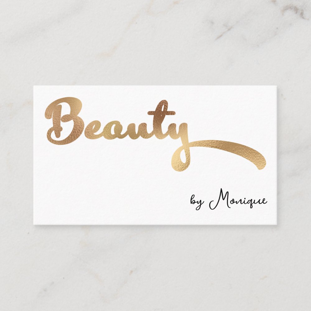 White and Faux Gold Beauty Business Card