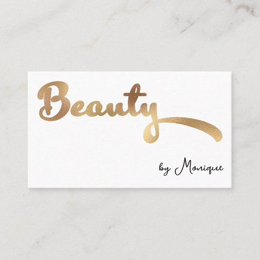 White and Faux Gold Beauty Business Card