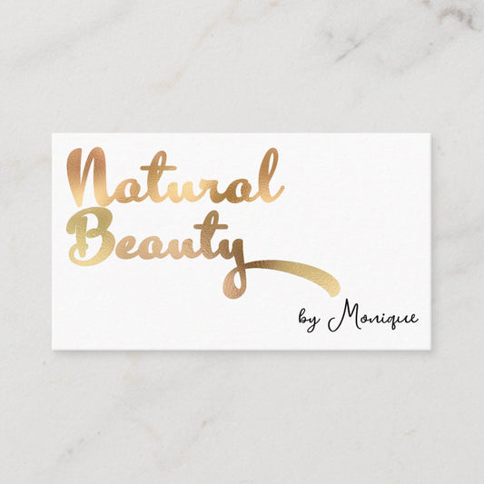 White and Faux Gold Natural Beauty Business Card